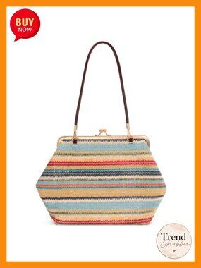 Straw Kiss Lock Shoulder Bag Woven Summer Beach Purse